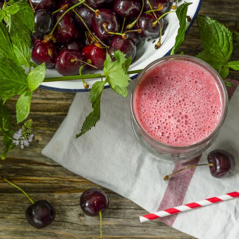 glass of cherry smoothie